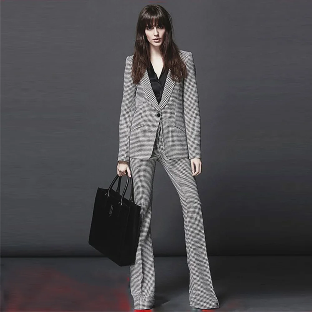 

Luxury Classic Black Plaid Women Suit One Button 2 Piece Jacket Pants Blazer Set Slim Fit Elegant Office Lady Female Clothing