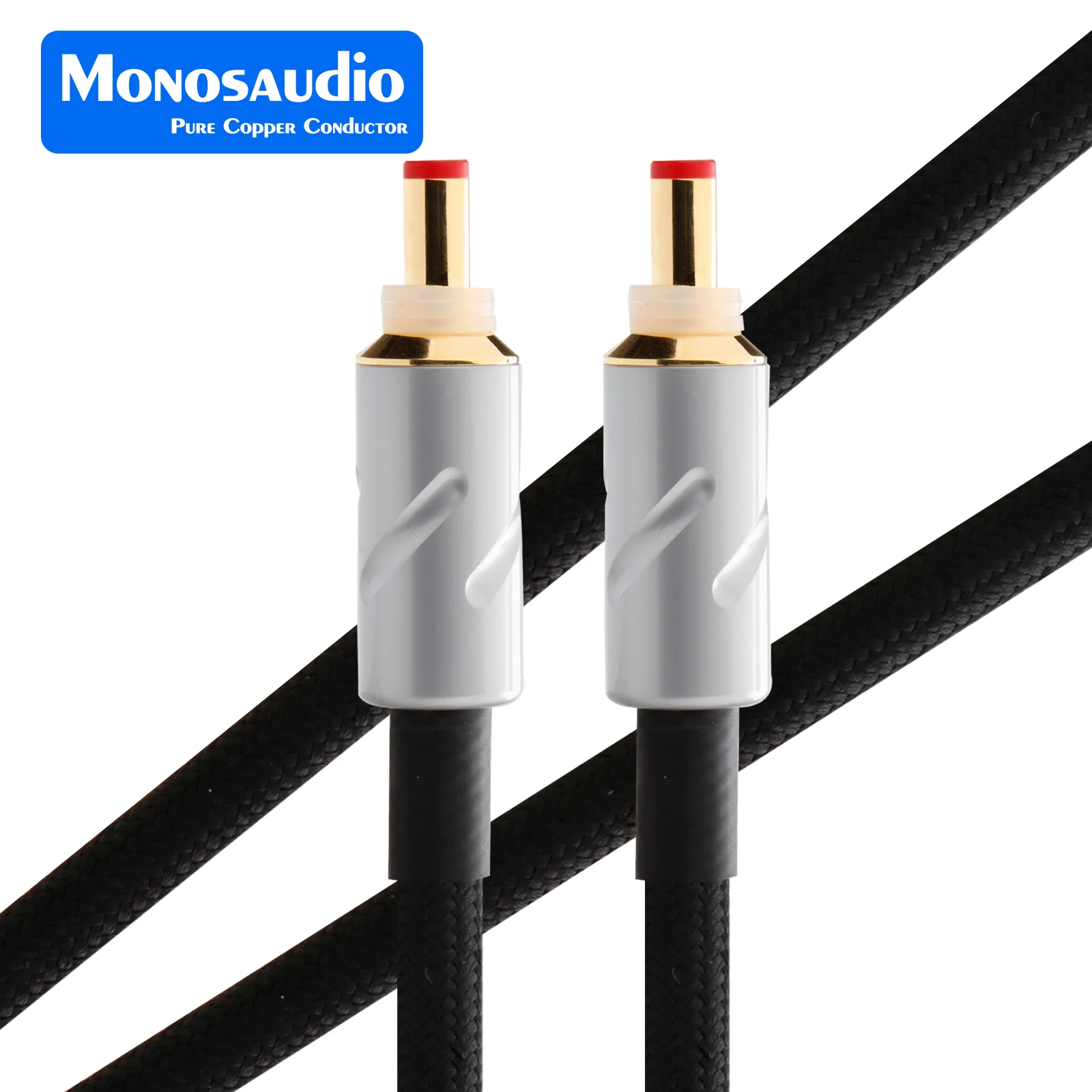 Monosaudio Gold Plated DC 5.5X2.5mm Connector DC Extension Power Cable Pure Silver CCTV Camera Security Camera HiFi Cable