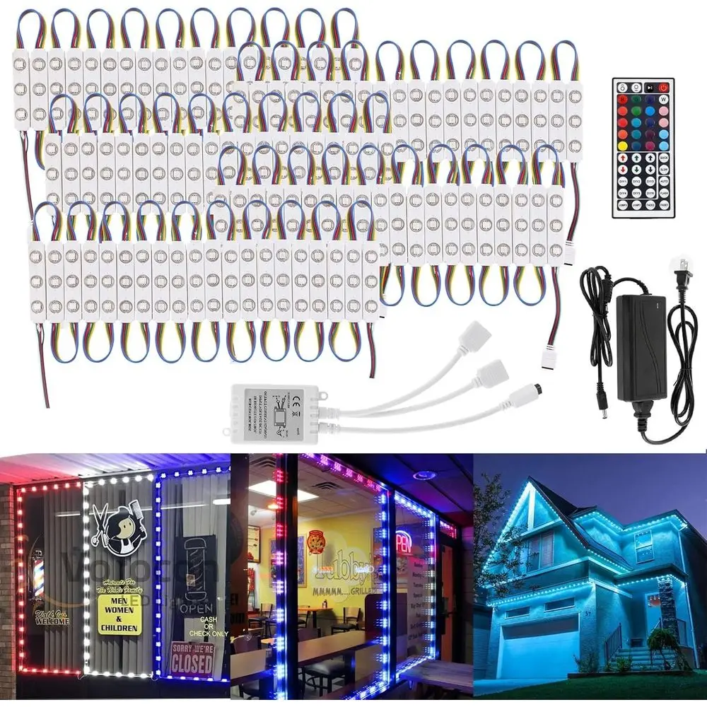 

Светодиодные лампы 50T для окон или коммерческих вывесок, 100 шт., 0.92 Вт, 3 светодиода 5050 SMD RGB, самоклеящиеся