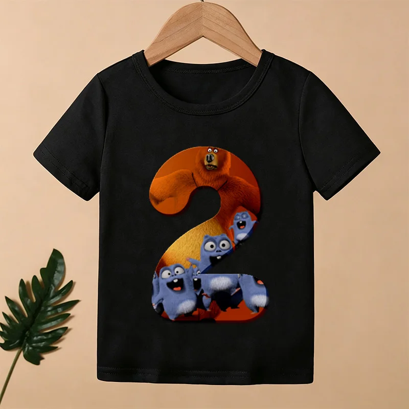 Sunlight Grizzy Bear Cartoon Print Number Kids T shirt 1 2 3 4 5 6 7 8 9 Years Birthday Baby Boys T-Shirts Cartoon Girls Clothes