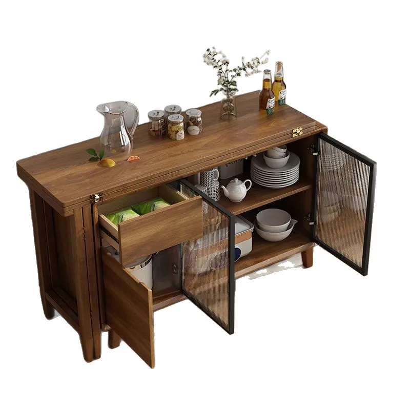 Kitchen folding dining table side cabinet integrated Chinese small apartment household wall durable retractable