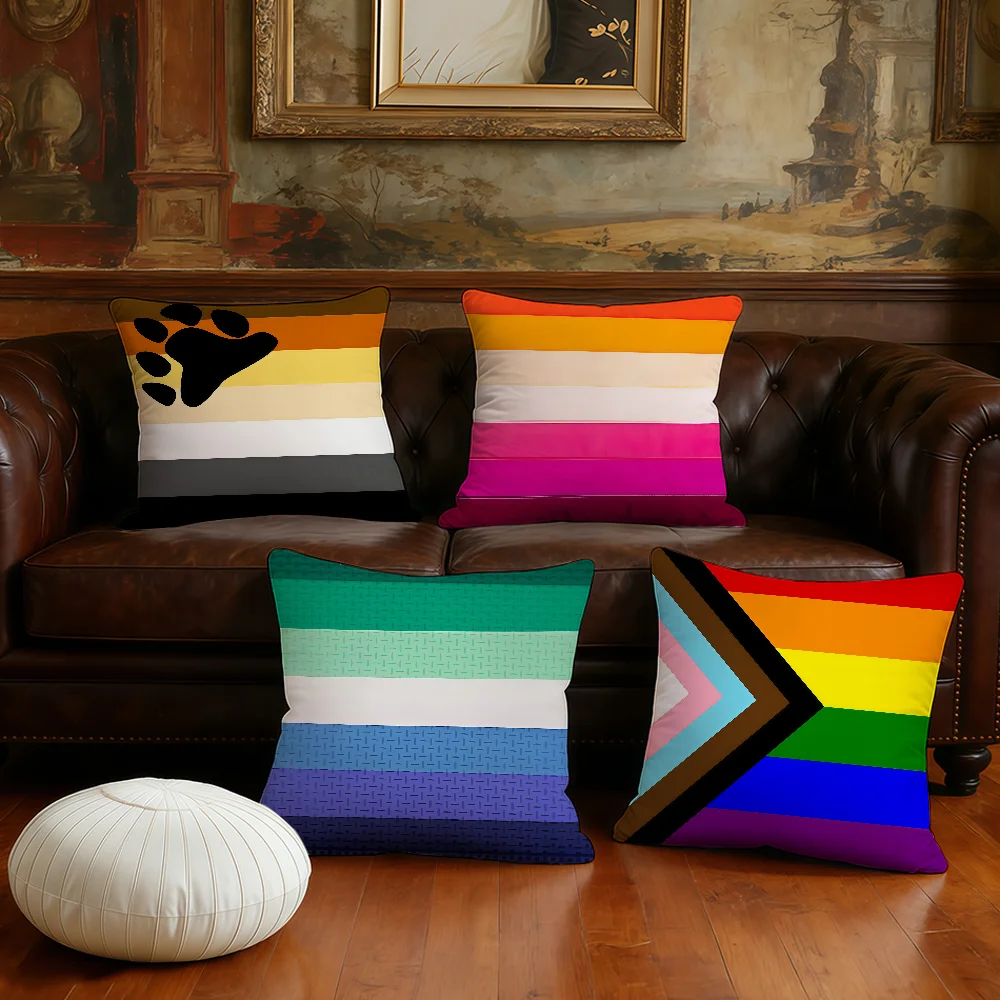 Straight Allies Bear Pride LGBT cushion cover Plush Fabric Soft Double Sided Print Sofa Cushion Cover Throw Pillow Covers