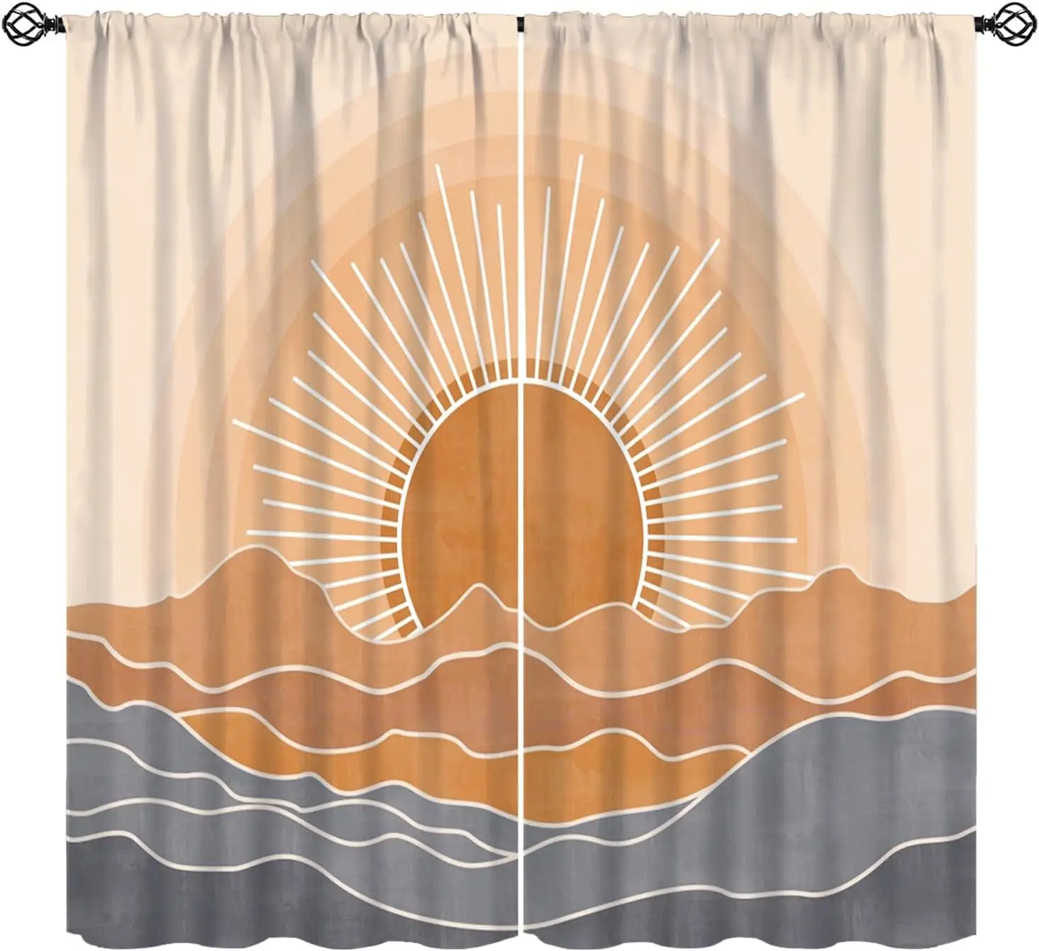 Stylish Boho Sunset Sunburst Curtains Pair Abstract Geometric Window Drapes for Living Room Bedroom Decor 2pcs