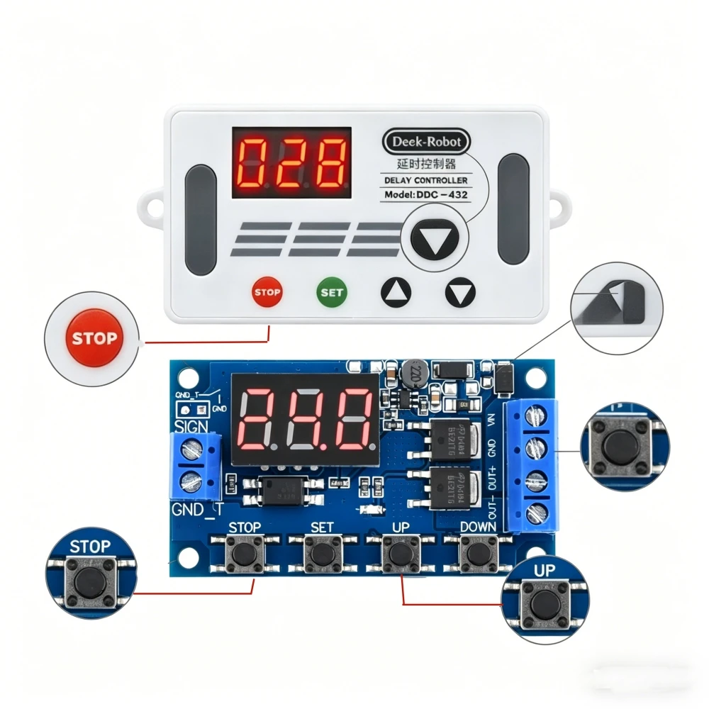 DC 5V-30V Dual MOS Time Delay Relay High Level Trigger LED Digital Display Cycle Time Timer Delay Switch Circuit 12V 24V 0-999