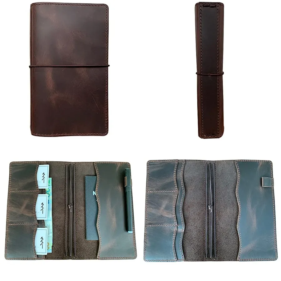 

Travelers Notebook Cover with Inner Pockets, Card Slots and Pen Holder,,Dark Brown