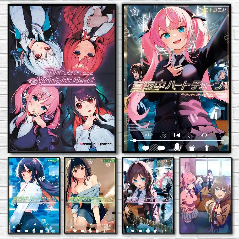 Anime-Poster „Tune In to the Midnight H-Heart“ im HD-Druck, Vintage-Wandkunst-Dekoration für Zuhause, Arbeitszimmer