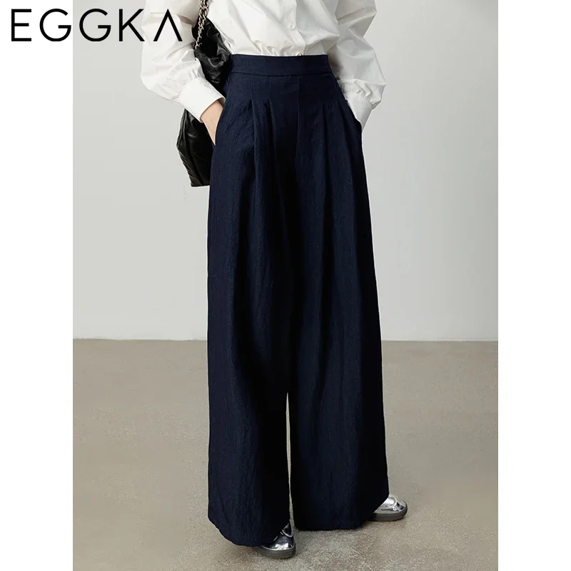 EGGKA Elastic Waist Loose Wide-leg Pants Women Autumn Casual Length Trousers Female Basic Commuter Pants Korea Style Solid Pant