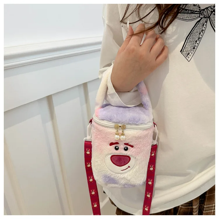 Nuovo orso fragola carino peluche perla borsa a secchiello borsa a mano per ragazza cartone animato nuove borse a mano per borsa a tracolla per studentessa morbida