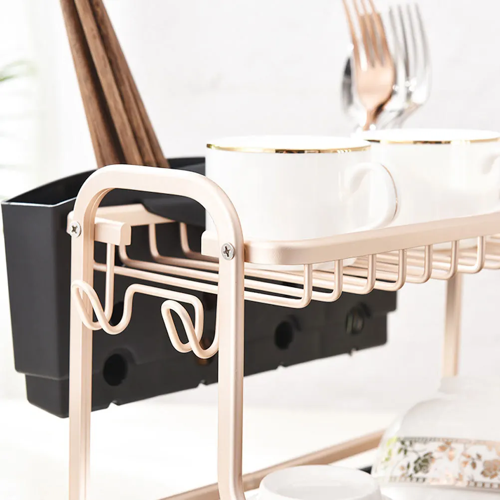 

1pc Kitchen Draining Rack Double Layer Gold Aluminum Alloy Bowl Storage Rack For Sink Organizer Space Saving Modern Design