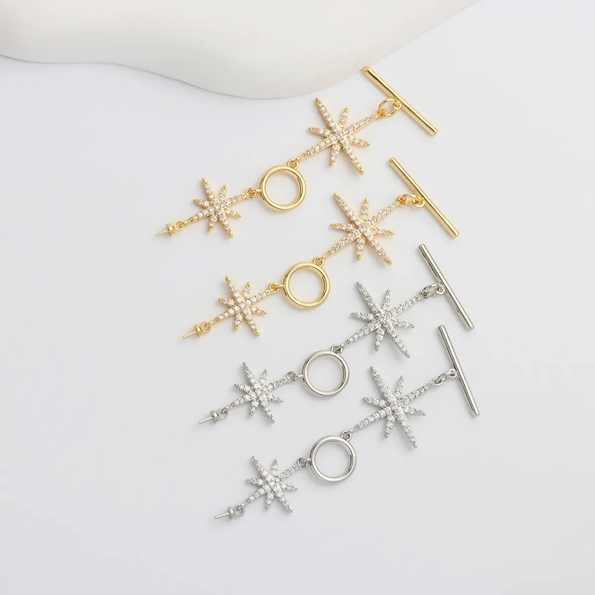 18K مطلية بالذهب مايكرو مطعمة المثمن OT مشبك قلادة ستار الذيل مشبك ربط مشبك DIY بها بنفسك المواد الملحقات #6