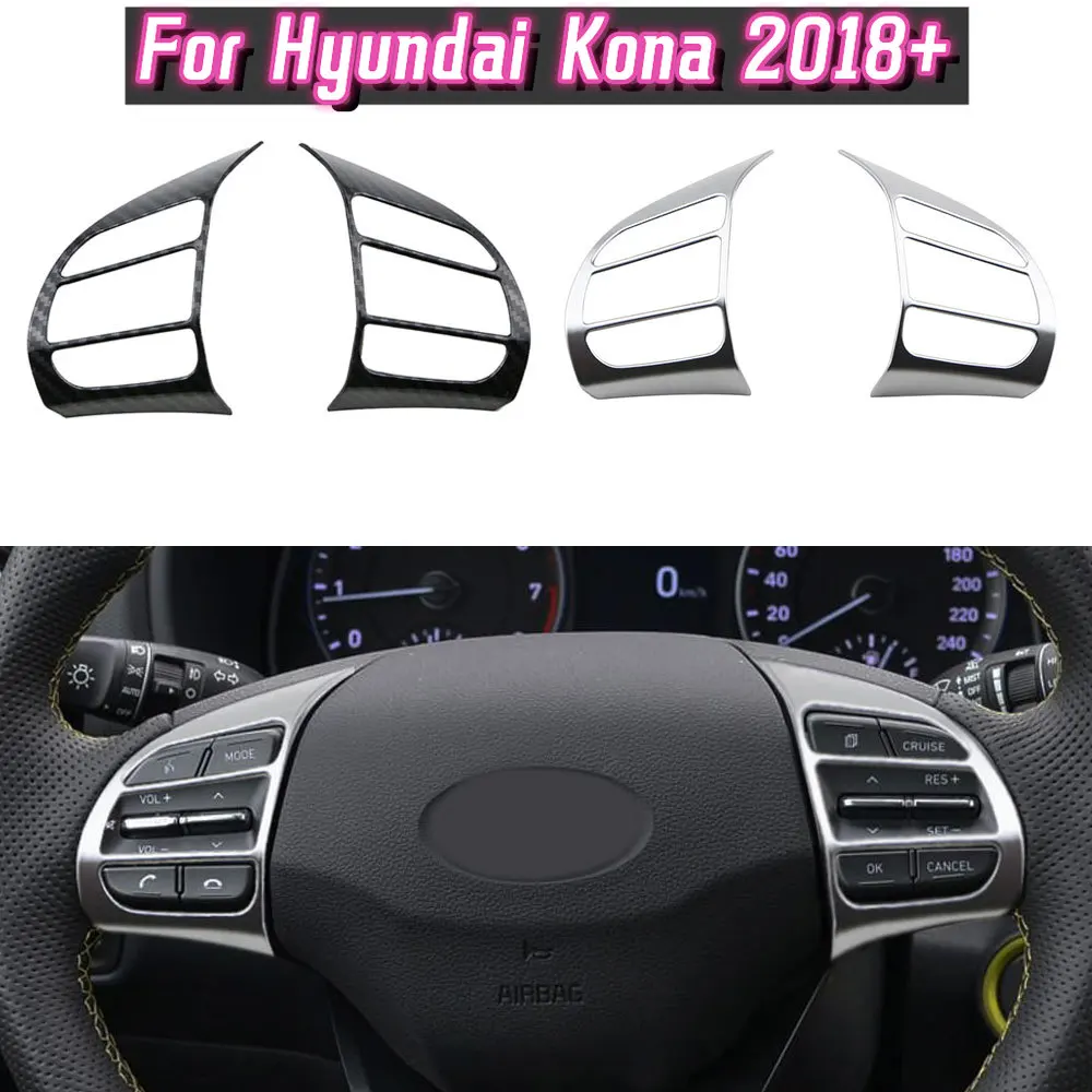 2pcs Car Steering Wheel Cover Frame Trim Insert Sticker for Hyundai Kauai Kona 2017 2018 2019 2020 2021 SUV Car Accessories