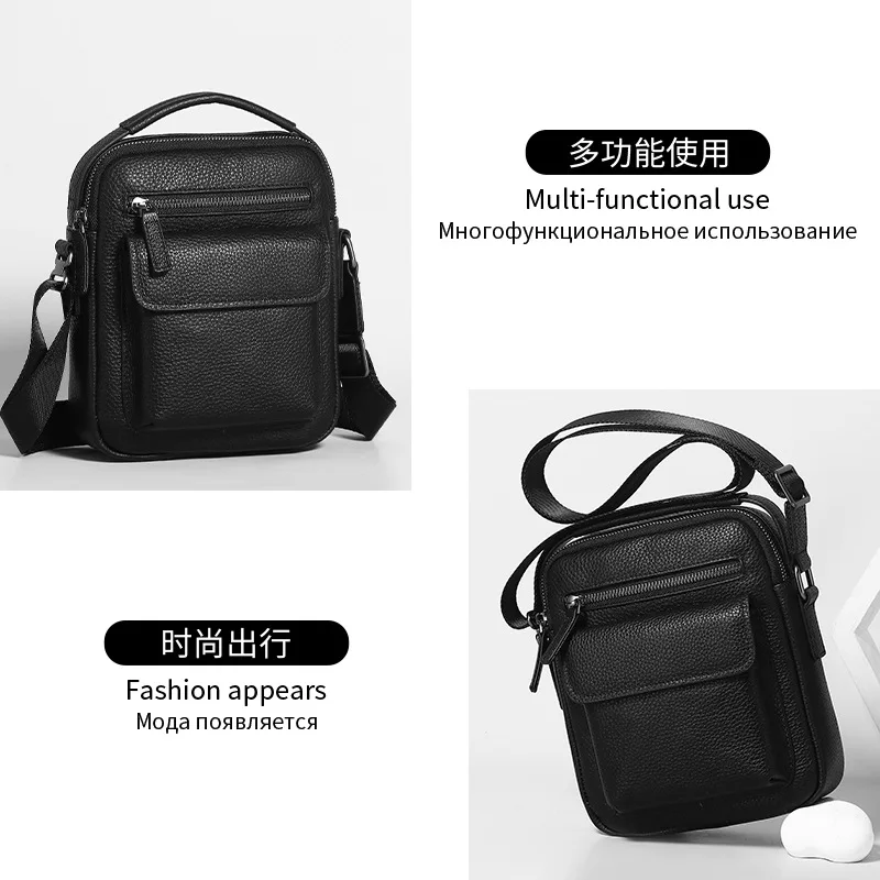 Men's large-capacity lightweight genuine leather simple crossbody bag, soft and high-end hand-held travel shoulder bag