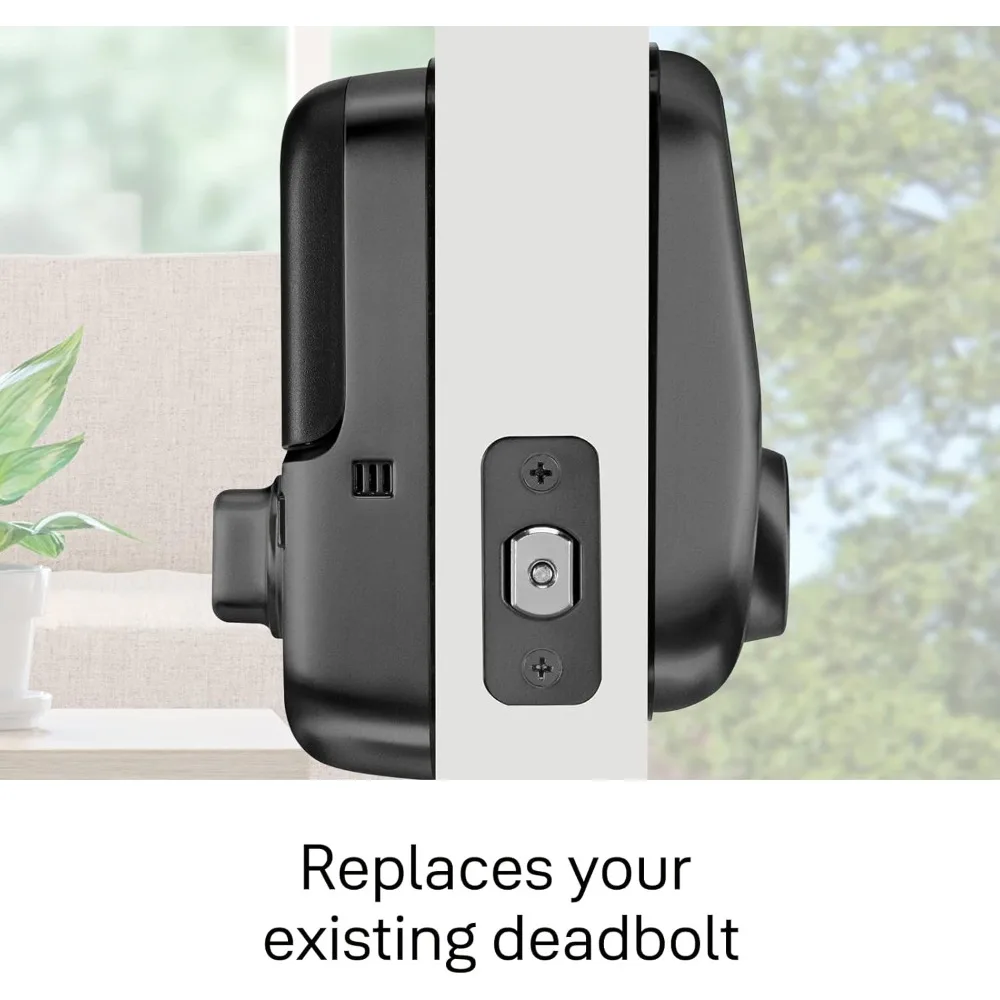 Assure Lock, Smart Lock in pelle scamosciata nera con tastiera touchscreen digitale connesso Wi-Fi per porta anteriore o posteriore con chiave di backup, YR