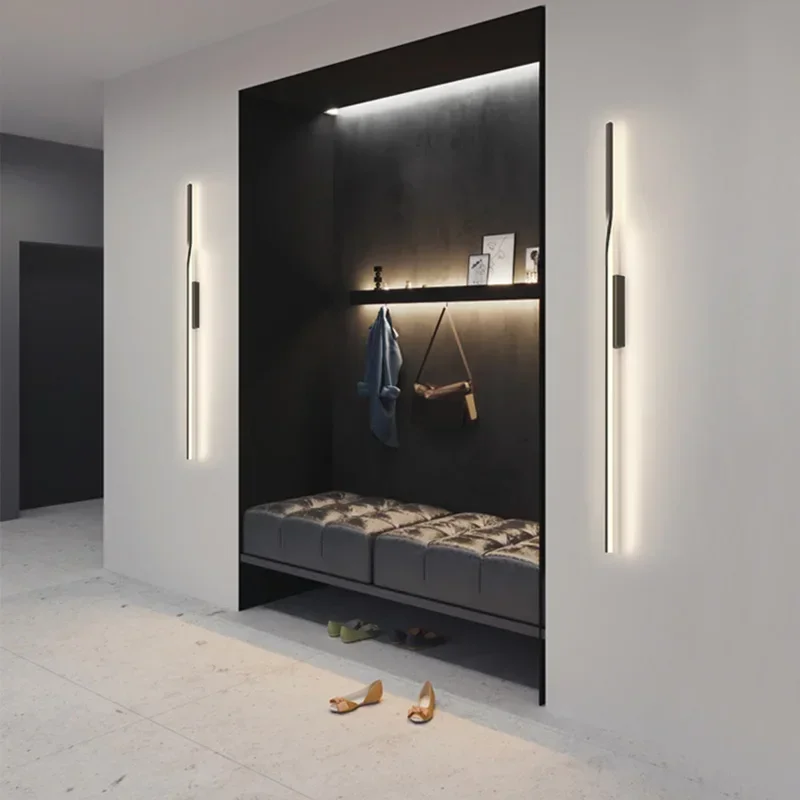 

Modern Long LED Wall Lights for Living Room Background Decorate Bedroom Lamp Stairs Hotel Black Study Fixtures Hallway Sconce