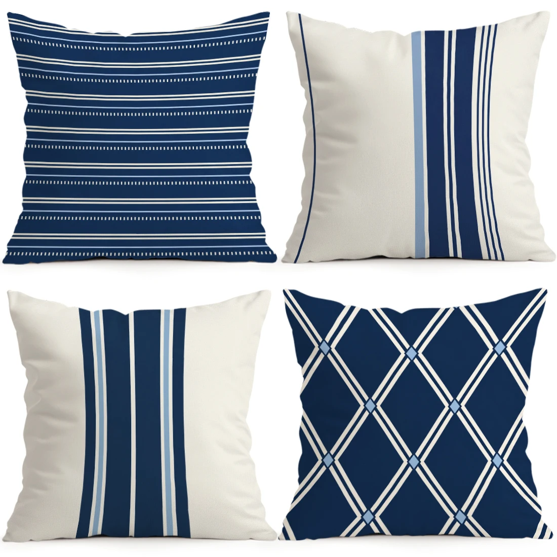 1/4pcs Navy Striped Diamond Pattern Cushions Pillowcase Polyester Cushion Cover Throw Pillow Pillowcover Home Car Sofa Decor