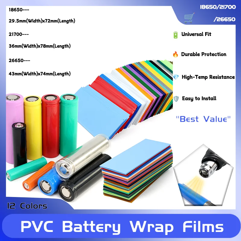 

Heat Shrink Tube Precut Shrinkable Sleeve Tubing Protect Pipe Cover for Batteries 50~2000Pcs PVC Battery Film 18650/21700/26650