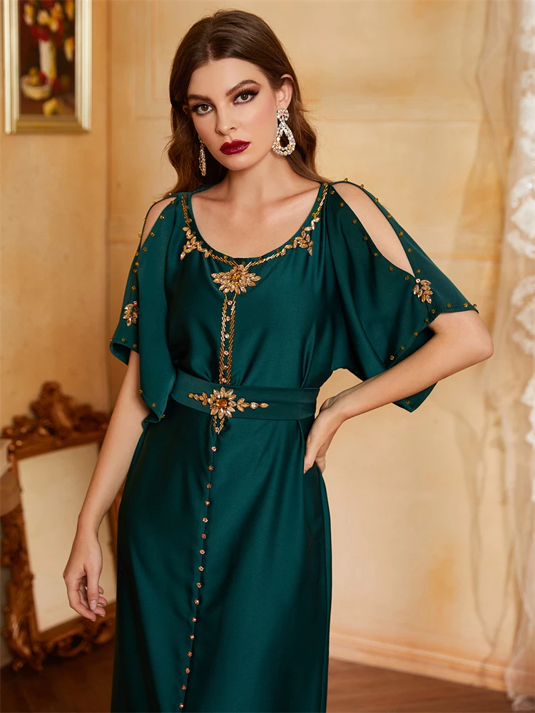 Green Satin Ramadan Eid Dubai Abaya Turkey Islam African Dresses For Women Muslim Fashion Dress Robe Musulmane Femme Vestidos