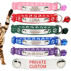 Personalized ID Paw Dog Collar Adjustable Nylon with Bell Custom Engraving Puppy Kittens Necklace for Cat Collar