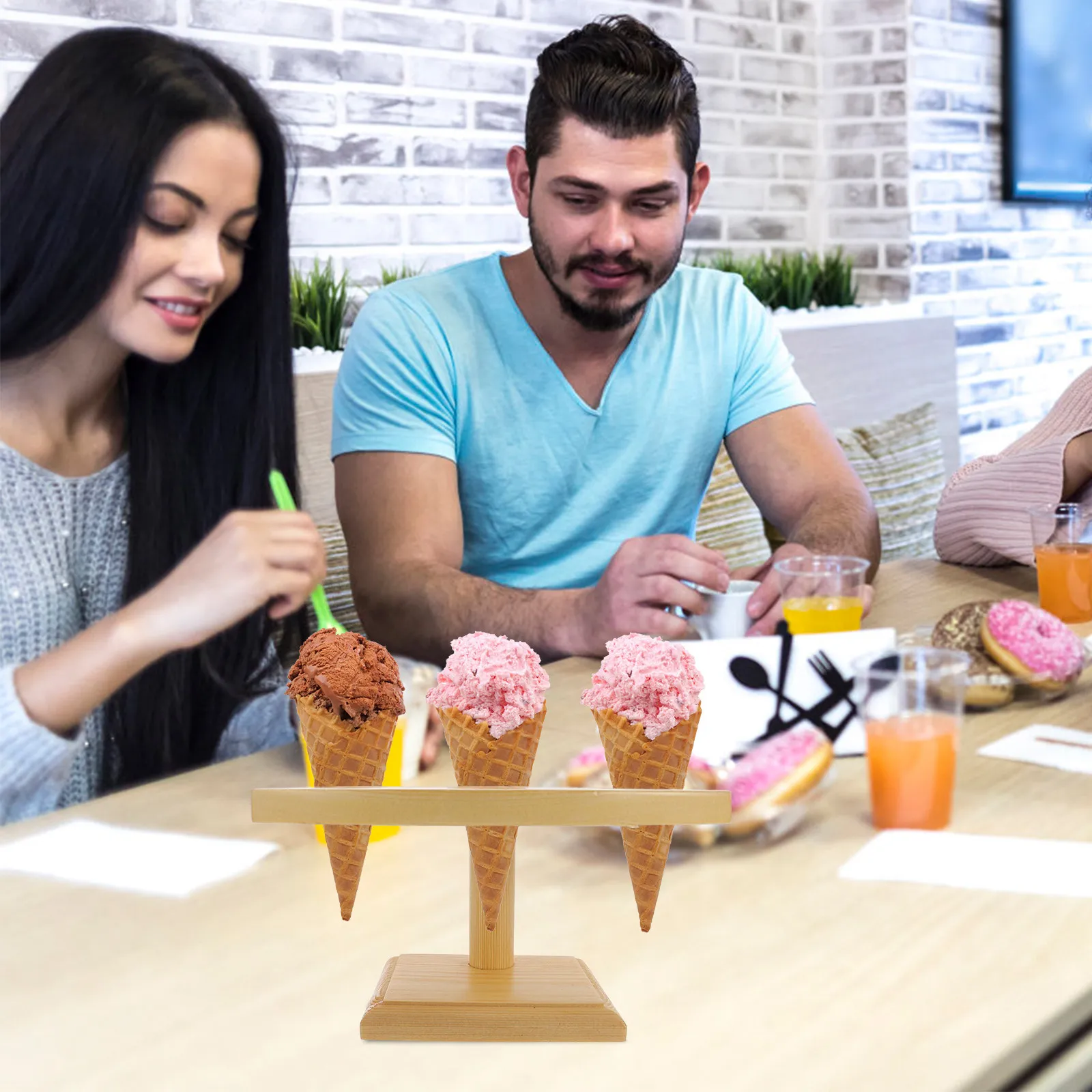 Solid Wood Cone Holder Ice Cream Display Stand Sushi Roll Rack Cafe Restaurant Wedding Shower Dessert Serving Tray
