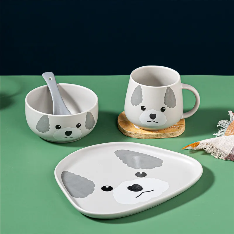 

New Cartoon Children's Tableware Household Breakfast Cup Dessert Bowl Dessert Plate Cute Ceramic Tableware Set