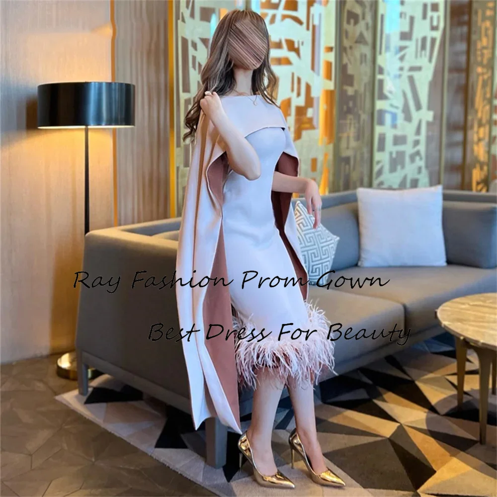 

Ray Fashion Mermaid Evening Dress Boat Neck Sleeveless With Shawl Knee Length For Women Formal Occasion Gowns فساتين سهرة