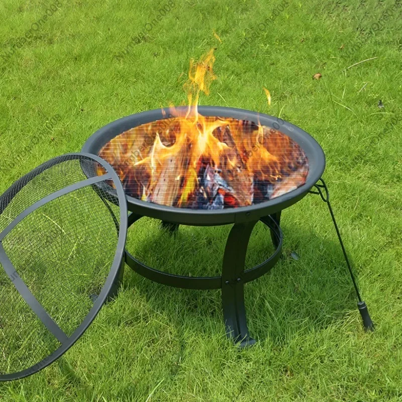 Multifunctional Bbq Grill Round Iron Art Fire Pit Painted Retro Heating Stove