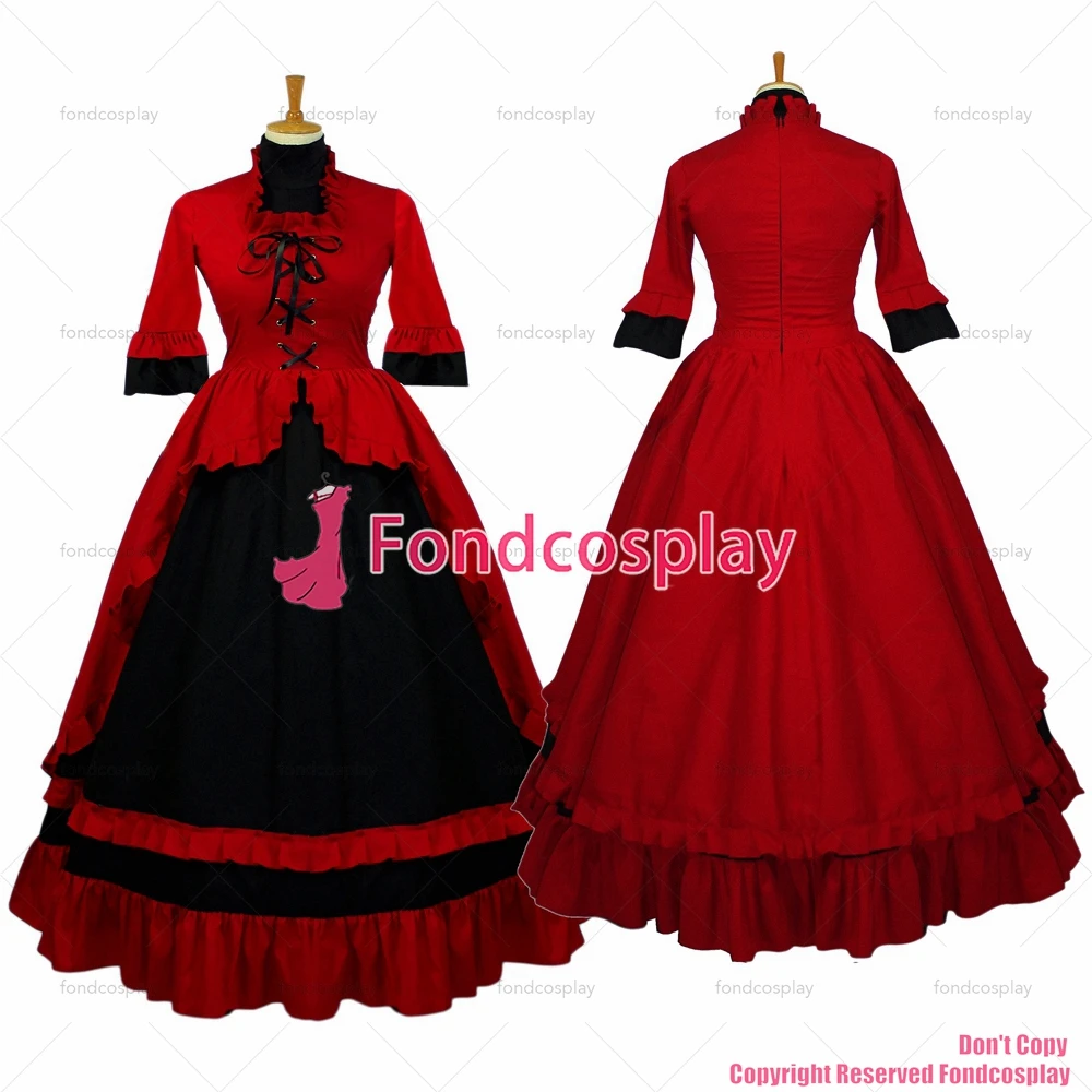 fondcosplay Victoria Rococo Medieval Gown Gothic Lolita Punk Ball red cotton Dress Cosplay Costume Custom-made[G635]