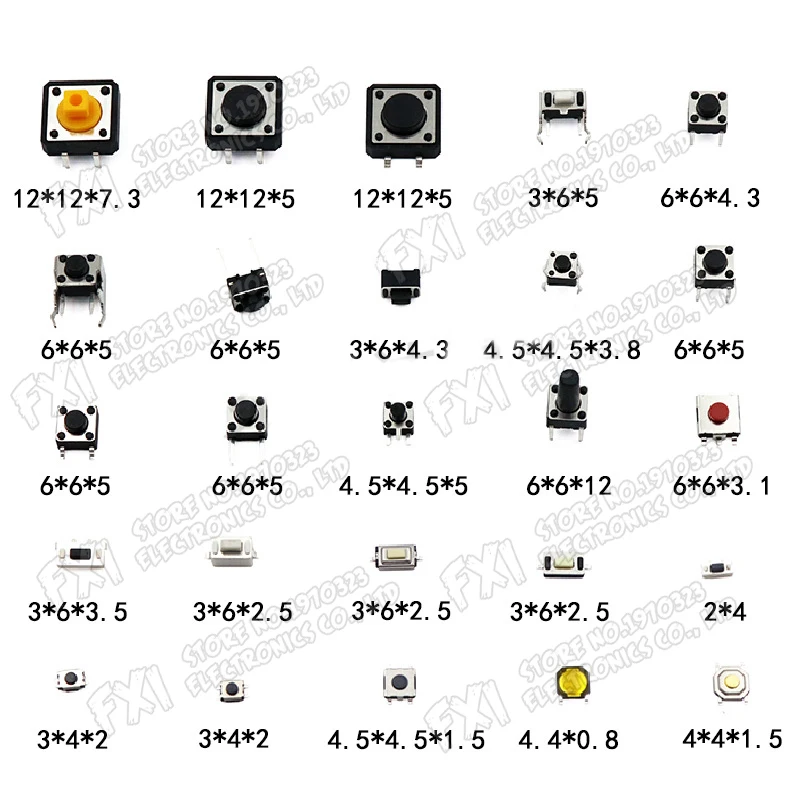 125PCS/lot Assorted Micro Push Button Tact Switch Reset Mini Leaf Switch SMD DIP 2*4 3*6 4*4 6*6 diy electronic kit 25 Types