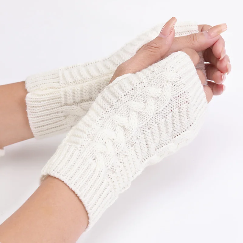 Half Vinger Handschoenen Voor Vrouwen Winter Zachte Warme Wol Breien Arm Korte Warm Vingerloze Wanten Handschoenen Unisex Guantes