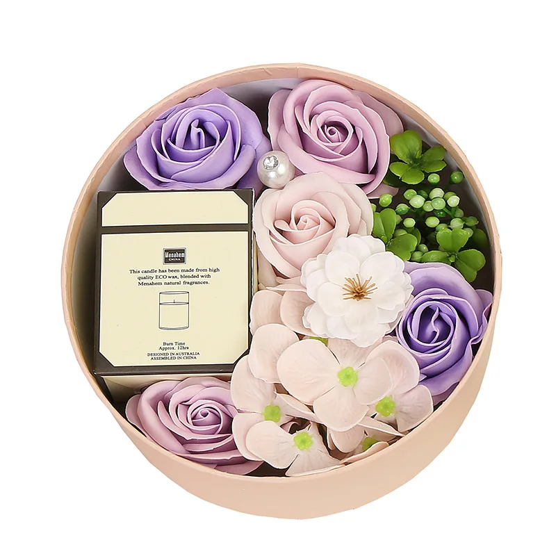 

Rose Scented Candle Gift Box Valentine's Day Christmas Wedding Gift Aromatherapy Soap Flower Round Box Birthday Gift