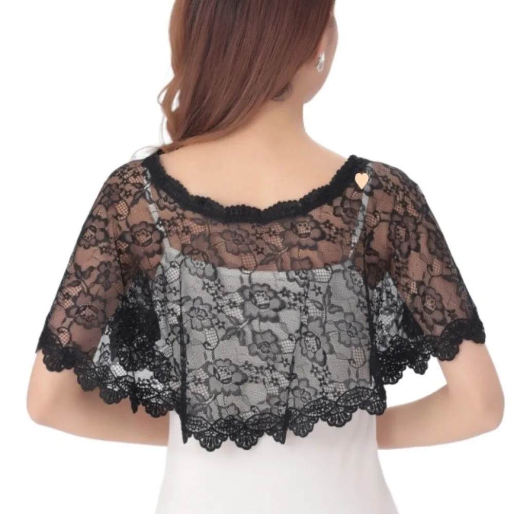 Sweet Hollow Out Lace Cover Up Tops Retro French Style Lace Shawl Poncho Elegant Exquisite Lace Neckline Shoulder Decoration