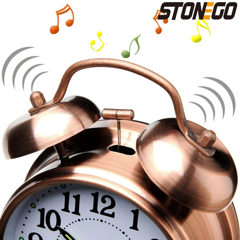 STONEGO 1PC Vintage Alarm Clock Twin Bell With Stereoscopic Dial Backlight Desk Clock Loud Alarm Clock