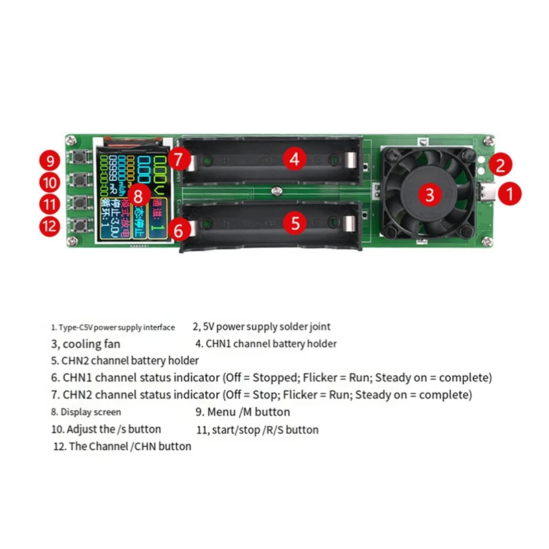 1 PCS 18650 Lithium Battery Capacity Tester 2Channel Automatic Internal Resistance Tester Battery Power Detector Module Type-C