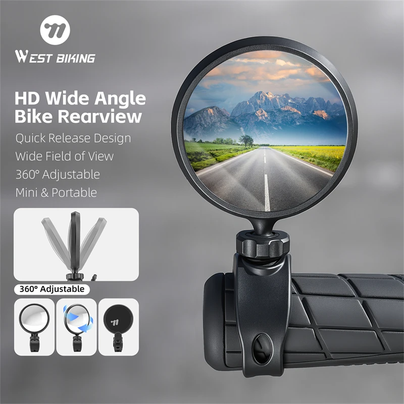 Зеркало заднего вида для велосипеда WEST BIKING HD с широким углом обзора 360° ° Регулируемое вогнутое зеркало быстрой установкой подходит руля диаметром 20-38 мм