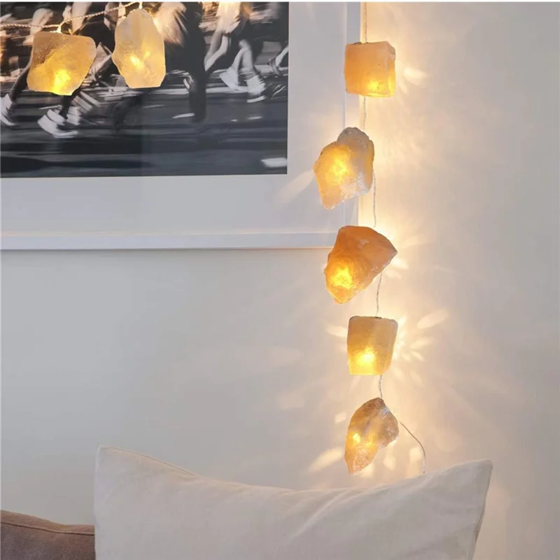 

AB46-Salt String Lights Battery 10 LED Natural Crystal Salt Warm Lights String Indoor Outdoor Home Decor