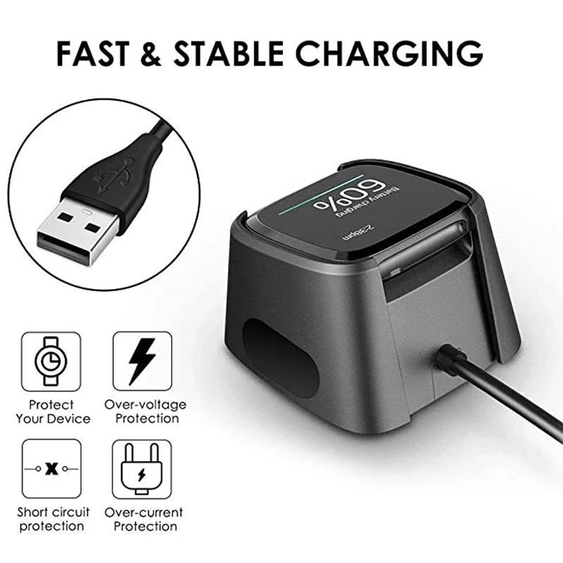 Adaptador de cabo carregador USB para Fitbit Versa 1 e Versa 2, carregamento do relógio inteligente, acessórios Dock, Fitbit Versa Lite, relógio inteligente