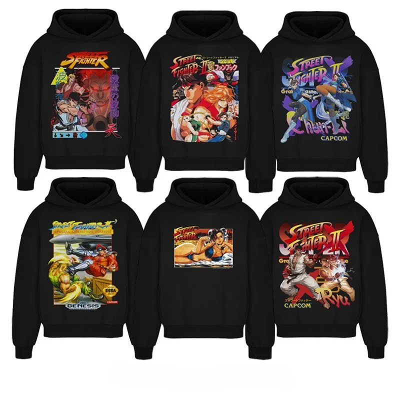 Street Fighter Joint 2024 New Men\'s Pure Cotton Hoodie Street Fighter Character Print Hooded Movement Street Hip-hop Style