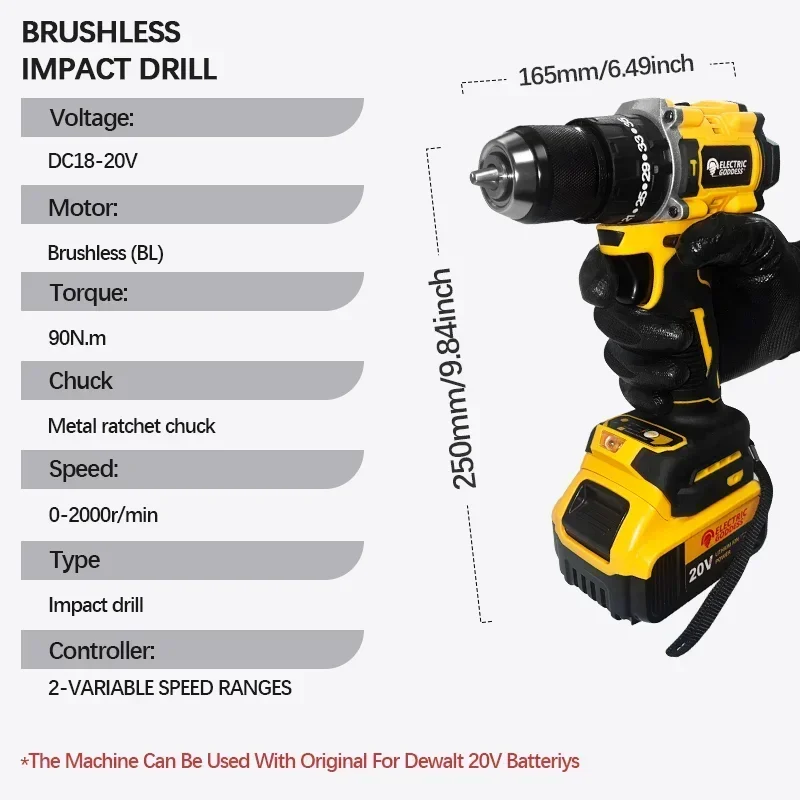 Electric Goddess DCD800 Electric Drill 20V Brushless Cordless Screwdriver Compact Drill/Driver Tools For 20V Dewalt Battery