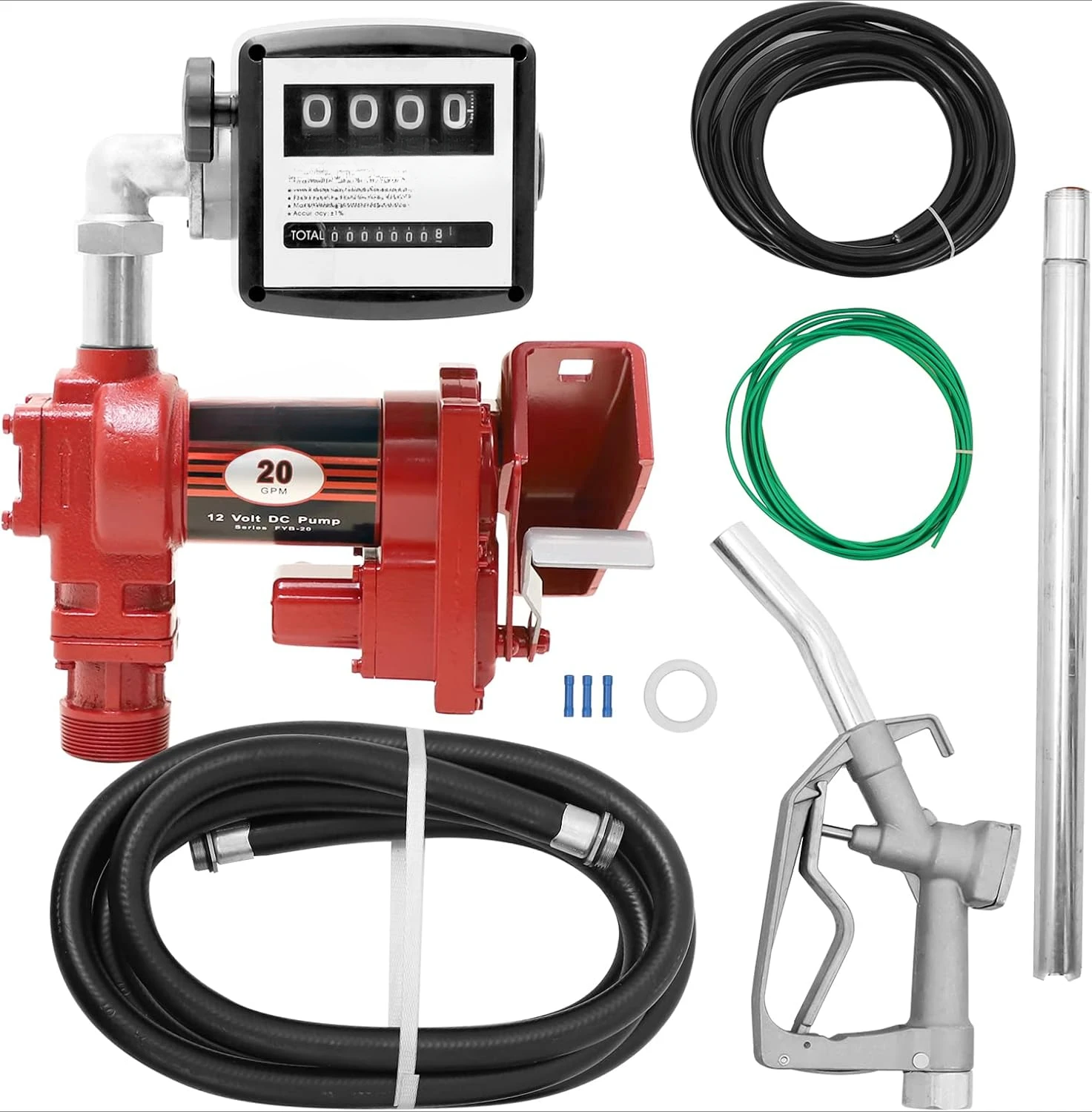 Transfer Pump Gasoline Pump with Nozzle Kit for Gas Diesel Kerosene Red with Particulate