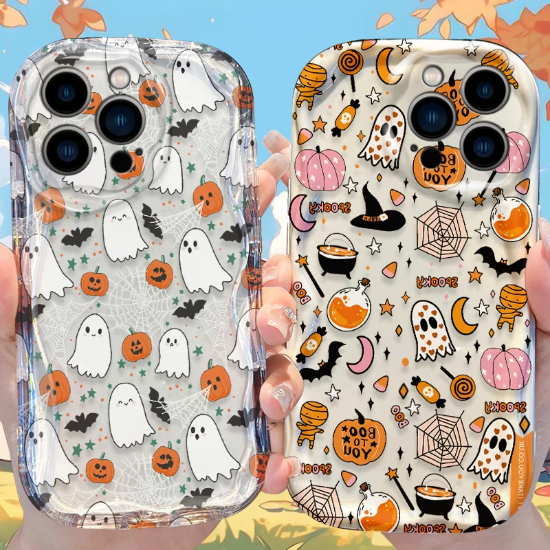 

Чехол Halloween Ghost Wave для iPhone 17 Air 16 E 15 14 Plus 13 12 Mini 11 Pro Max, жидкий силиконовый противоударный мягкий чехол Funda