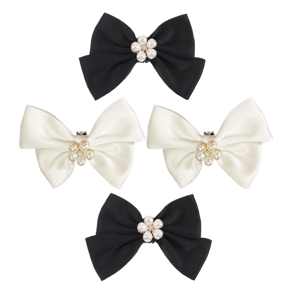 

2 Pairs Bowknot Shoe Clips Decorative Pearls Buckles for Wedding Prom Party Dress Up Shoes Handbags Accessories