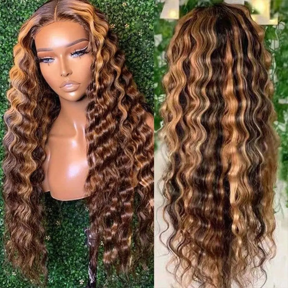 

5x5 Guless Wig Deep Wave Wig Long Curly Wavy Wigs Human Hair Wig P4/27 Highlight 250% Density Natural Hairline For Women