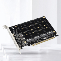 4 Port M.2 NVME SSD To PCIE X16 Hard Drive Converter Support 2230/2242/2260/2280 Host Controller Expansion Card LED Indicator