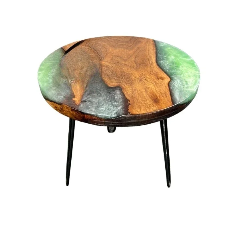 Epoxy resin solid wood dome coffee table live edge river resin table metal frame side table