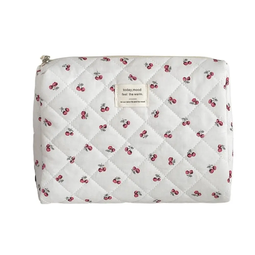 

Cute Cotton Quilted Makeup Bag Flower Printed Household Stationery Storage Bag Zipper Bag Large Capacity Makeup Lipstick Case