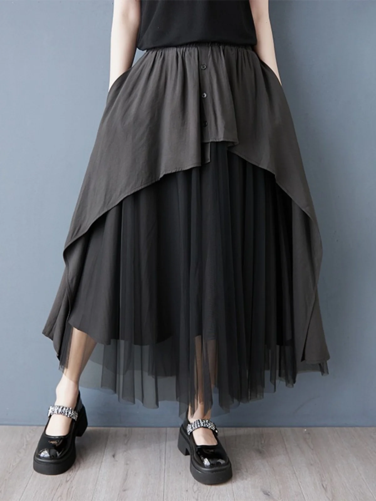 

Casual High Waist f Skirt Women's Summer Loose Elastic Me Skirt Faionable Asymmetrical Design Versatile Mid-Length H-S...