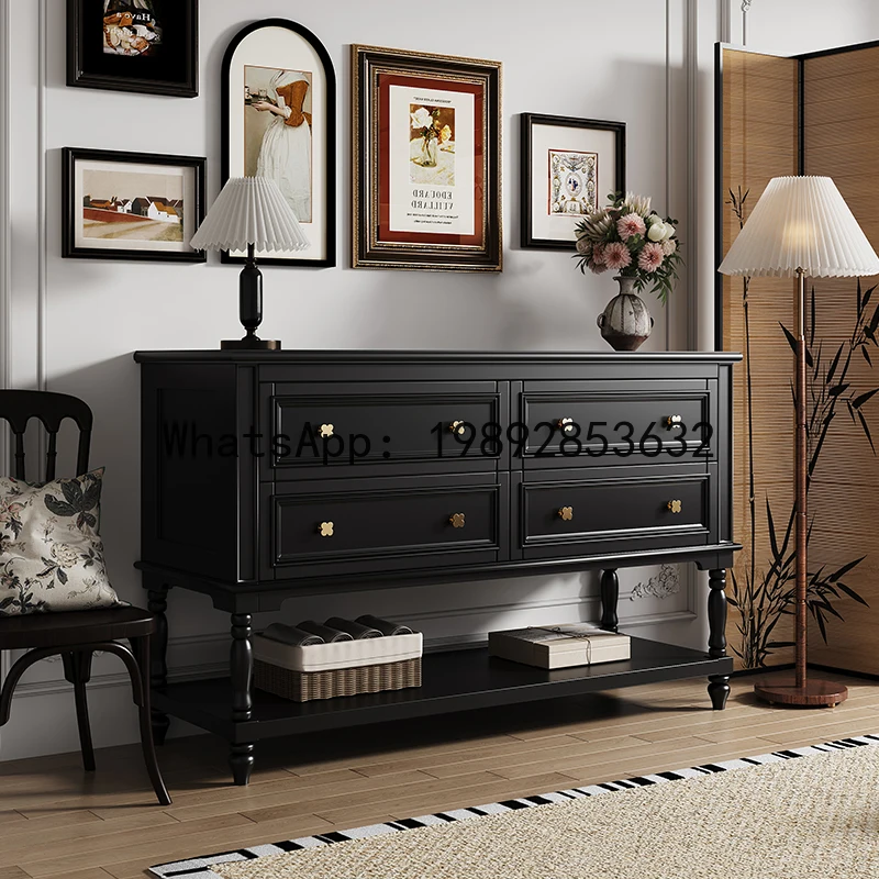 LYY French Style Black Solid Wood Entryway Cabinet Vintage Living Room Hallway Mid-century Style Partition Cabinet Entryway