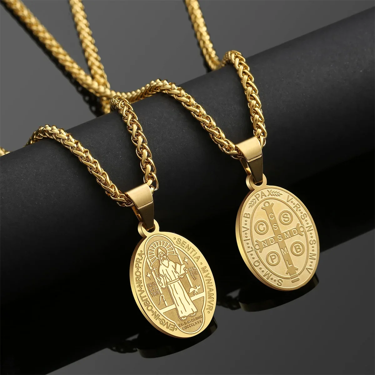 Fashion Stainless Steel Cross Pendants Saint Mary Saint Benedict Exorcist Michael Saint Christopher Medal Necklace