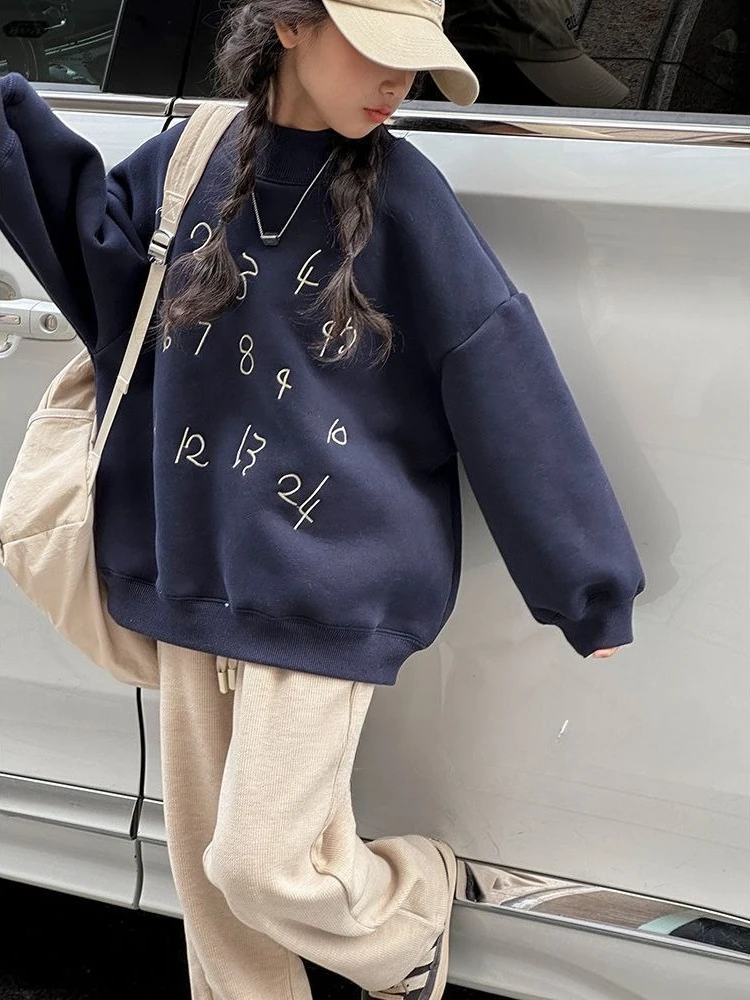 Girls Fleece Hoodie 2026 New Autumn Long Sleeve Sweatshirt Kids Casual Loose Pullover Winter Warm Outerwear