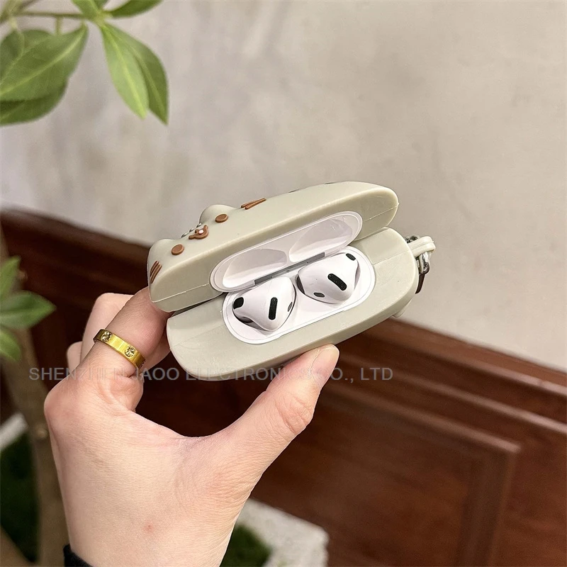 For Apple AirPods 1 2 3 4 Pro 2 Case 3D Cute Cartoon Pusheen Silicone Earphone Protective Case Headphone Box With Hooks Cover